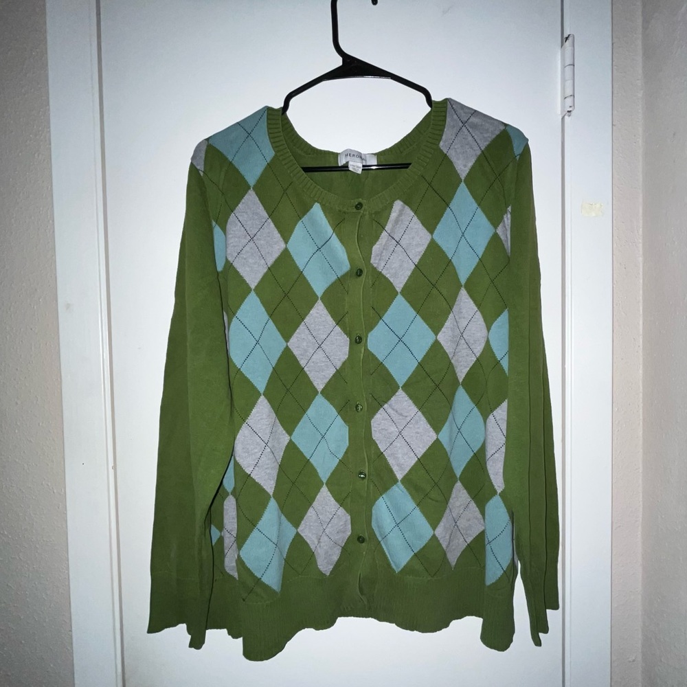 Merona Green and Gray Argyle Cardigan